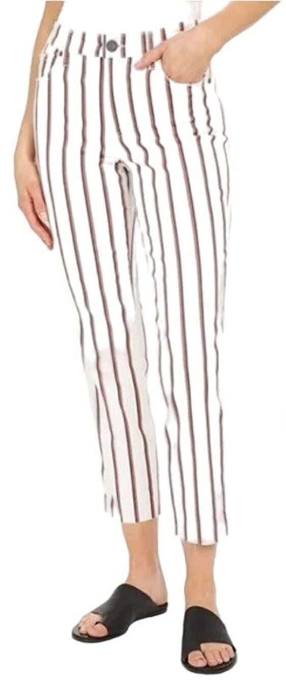 Kut from the Kloth Reese High Rise Ankle Straight Jeans Striped Ivory Red 4 NWT